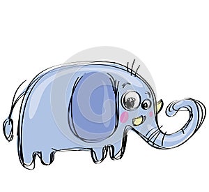 Cartoon baby elephant in a naif childish drawing style