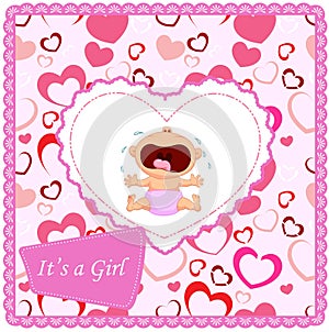 Cartoon baby girl crying card