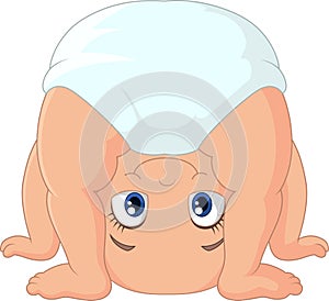 Cartoon baby girl playing upside down