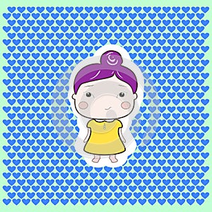 Cartoon baby girl violet hair yellow dress