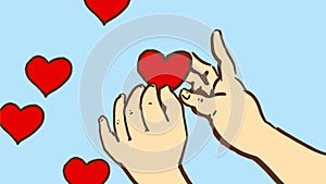 Cartoon Baby Hands And Five Little Red Hearts