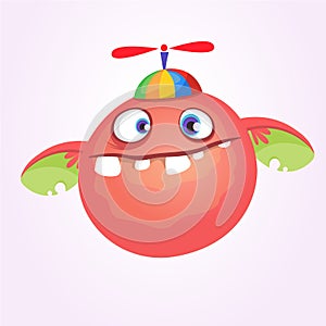 Cartoon baby monster in funny childrens hat with propeller. Vector illustration.