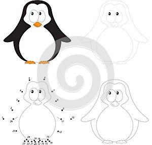 Cartoon baby penguin. Dot to dot game for kids