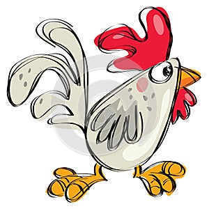 Cartoon baby rooster naive childish drawing style isolated white photo