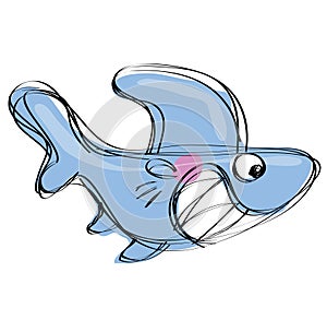 Cartoon baby shark in a naif childish drawing style photo