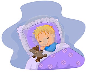 Cartoon baby sleeping with teddy bear