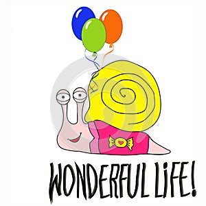 Cartoon baby snail with balloons