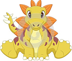 Cartoon baby stegosaurus dinosaur sitting