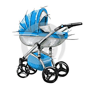 Cartoon Baby Stroller Vector Illustration. Girl Perambulator. Boy Pushchair.