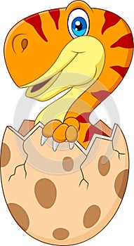 Cartoon baby tyrannosaurus hatching from egg