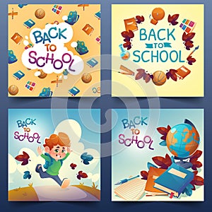 cartoon back school banners collection vector design illustration