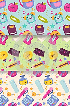 cartoon back school pattern collection vector design illustration