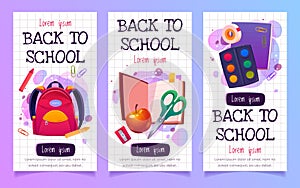 cartoon back school vector design vertical banners