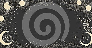 Cartoon background for astrology, tarot, magic and esotericism. Smooth 4K video rendering. Animation of a crescent moon