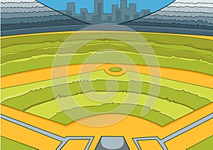 Cartoon background of baseball stadium.