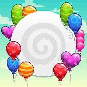Cartoon background with bright colorful balloons