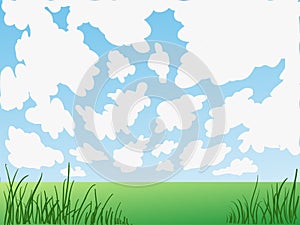 cartoon background - field landscape - sky and clouds