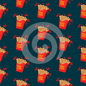 Cartoon background of French Fries. Vector pattern of food on the run, French fries. picture for kitchen textiles drawn