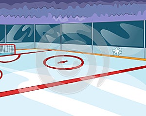 Cartoon background of ice hockey rink.