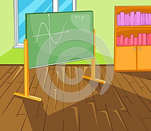 Cartoon background of schoolroom.