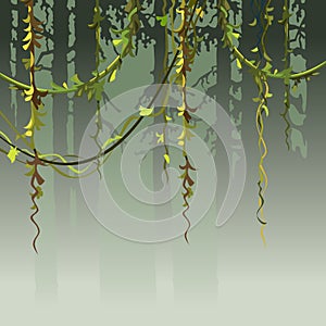 Cartoon background silhouette of the forest with vines