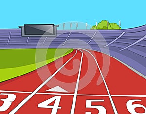 Cartoon background of stadium with running tracks.