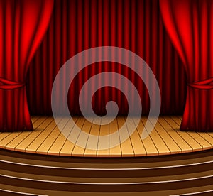 Cartoon background stage with red curtains