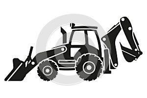 Cartoon backhoe silhouettes. Heavy machinery for construction and mining