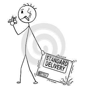 Cartoon of Bad Delivery Man or Businessman Negligently Pulling Carton Box