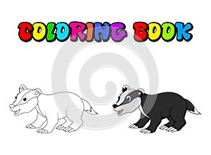 Cartoon badger coloring book isolated on white background