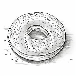 Cartoon Bagel: A Black And White Line Drawing In The New Yorker Style