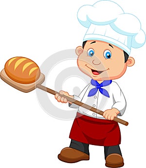 Cartoon a baker with bread photo