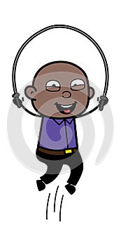 Cartoon Bald Black Man Skipping Rope