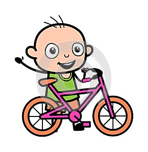 Cartoon Bald Boy with Bicycle