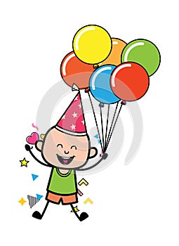 Cartoon Bald Boy holding Balloons