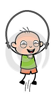 Cartoon Bald Boy Skipping Rope