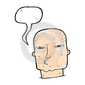 cartoon bald tough guy with speech bubble