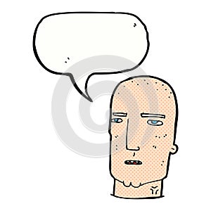 cartoon bald tough guy with speech bubble