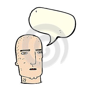 cartoon bald tough guy with speech bubble