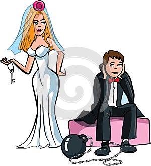 Cartoon Ball and chain. Just married