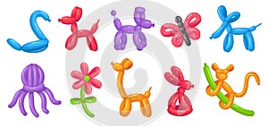 Cartoon balloon animals. Birthday balloons, holiday celebration colorful toy and party animal balloon vector