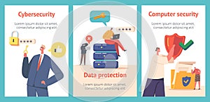 Cartoon Banners Computer Security, Privacy Data Protection in Internet, Virtual Private Network Vector Posters