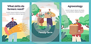 Cartoon Banners with Farmers Displaying Crops. Male and Female Rancher Characters With Fresh Produce And Sustenance