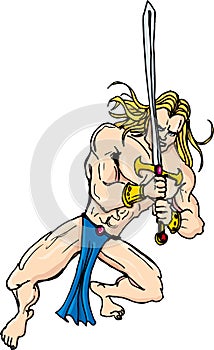 Cartoon barbarian swordsman with blonde hair