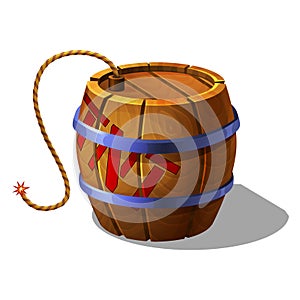 Cartoon barrel of tnt with burning wick for games.