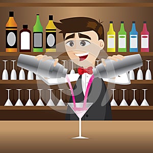 Cartoon bartender pouring cocktail