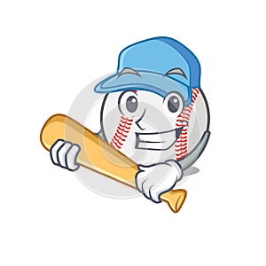 Cartoon baseball with in a character playing baseball