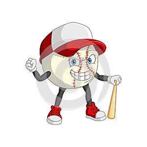 Cartoon baseball mascot holding a bat