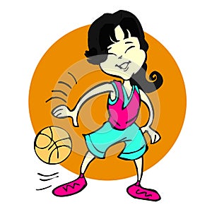 Cartoon of basketball asian girl or young woman