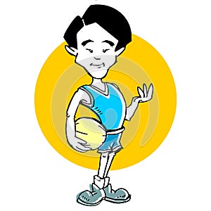 Cartoon of basketball asian man photo